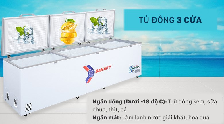 Tủ đông Sanaky Inverter 1143.5 lít VH-1399HY3 - 3 dàn lạnh độc lập