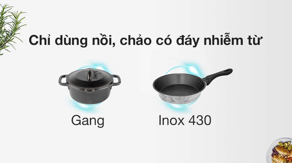 Bếp từ đôi lắp âm Bluestone ICB-6948 - Chảo, nồi phù hợp
