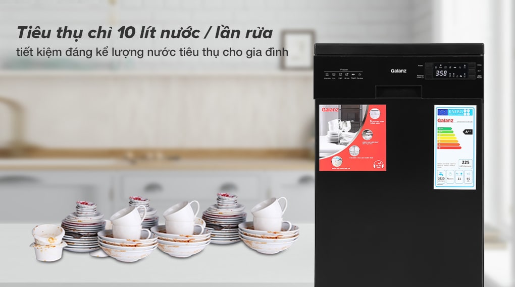 Tiêu thụ 10 lít nước trong mỗi lần rửa - Máy rửa chén Galanz W45A3A401S-0E1(B) 1850W