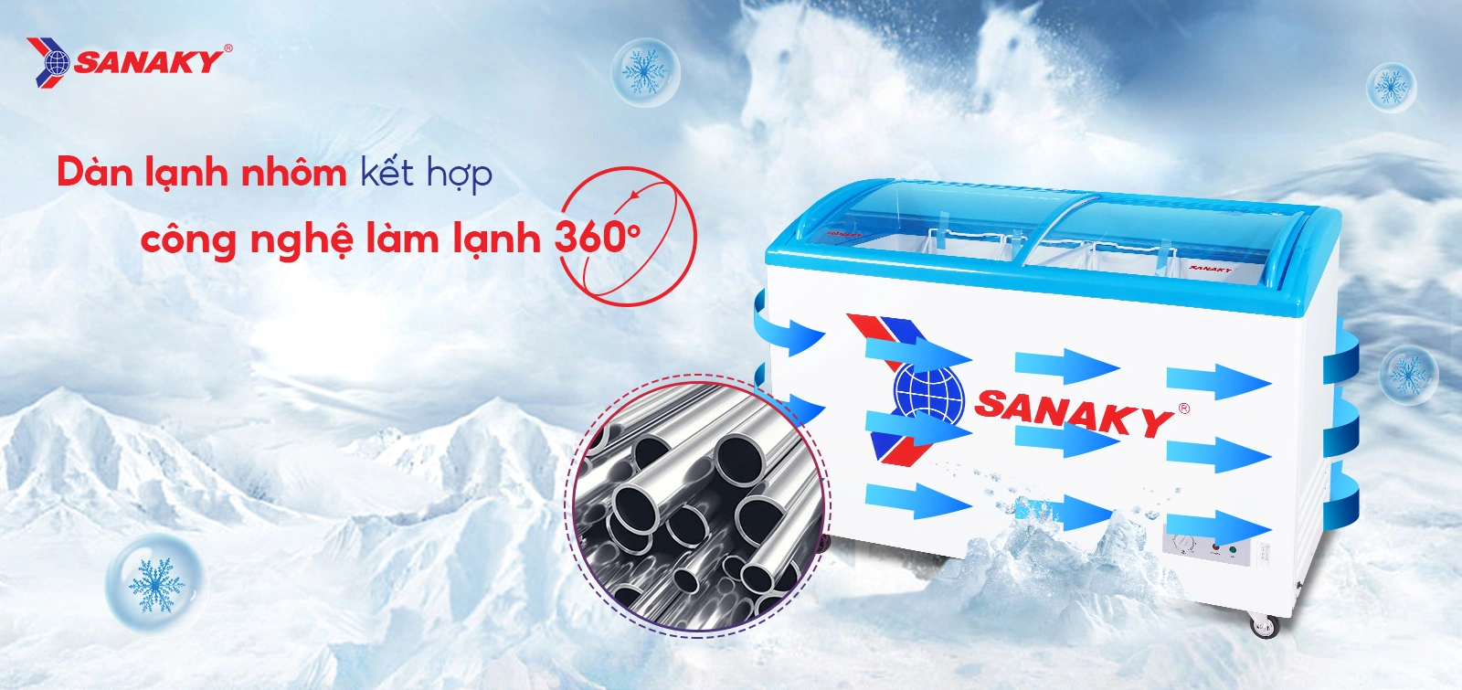 Dàn lạnh nhôm kết hợp công nghệ làm lạnh 360 độ