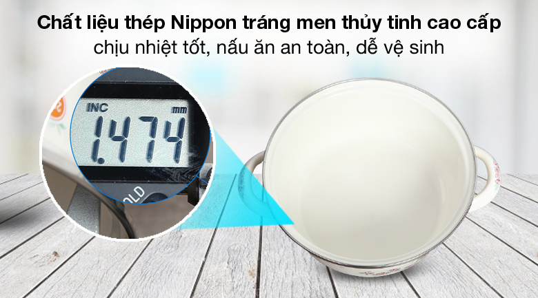Cao cấp, nấu ăn an toàn - Nồi thép Nippon tráng men nắp kính 20 cm Fujihoro SKW-12G