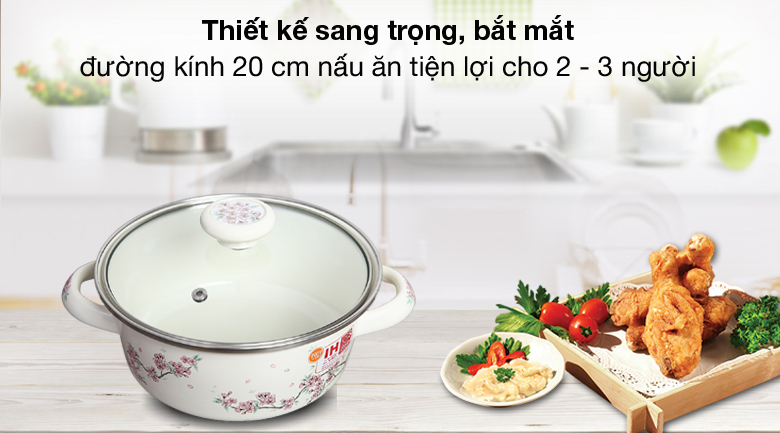 Nồi 20 cm - Nồi thép Nippon tráng men nắp kính 20 cm Fujihoro SKW-12G