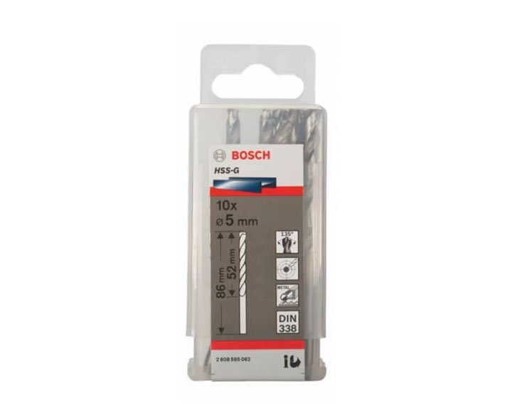 Bộ mũi khoan sắt Bosch 5mm HSS-G (Hộp 10 mũi)