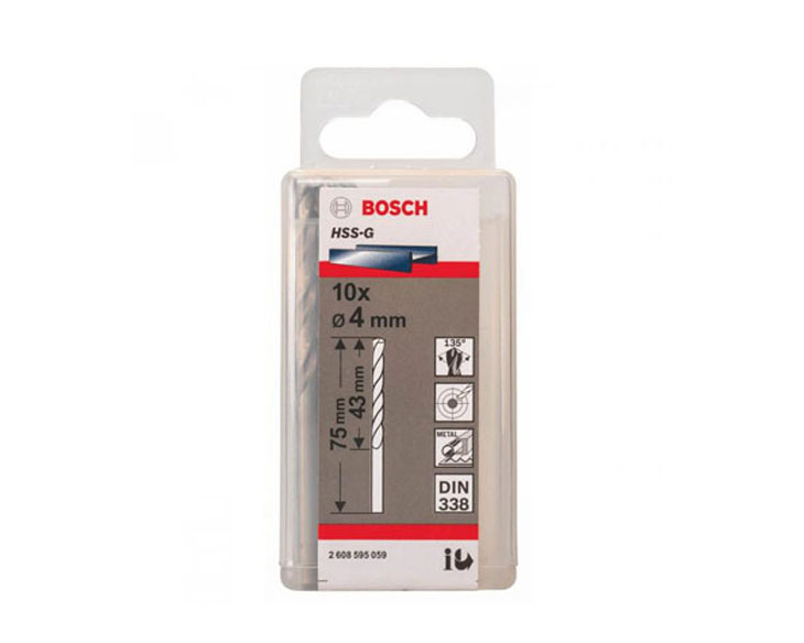Bộ mũi khoan sắt Bosch 4mm HSS-G (Hộp 10 mũi)
