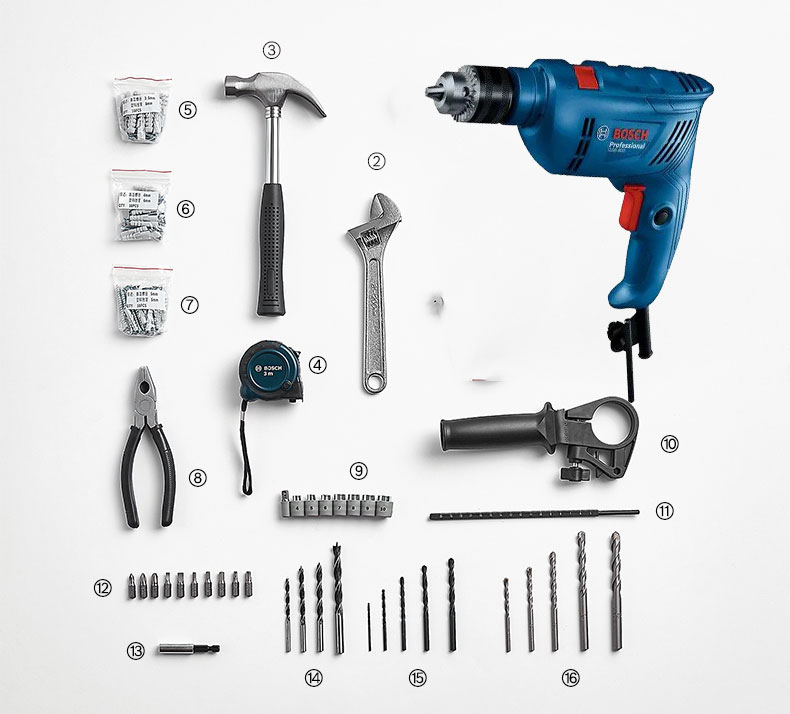 Set khoan Bosch GSB 600 đi kèm 100 món phụ kiện cho công việc sửa chữa