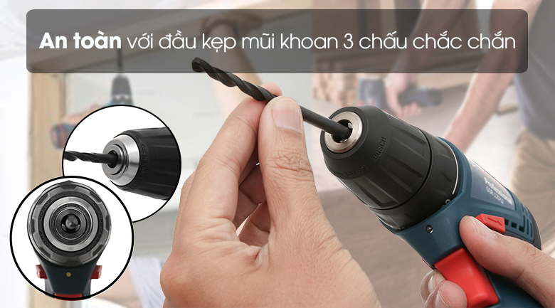 Máy khoan vặn vít dùng pin Bosch GSR 120-LI 1 pin - Đầu kẹp mũi khoan 3 chấu